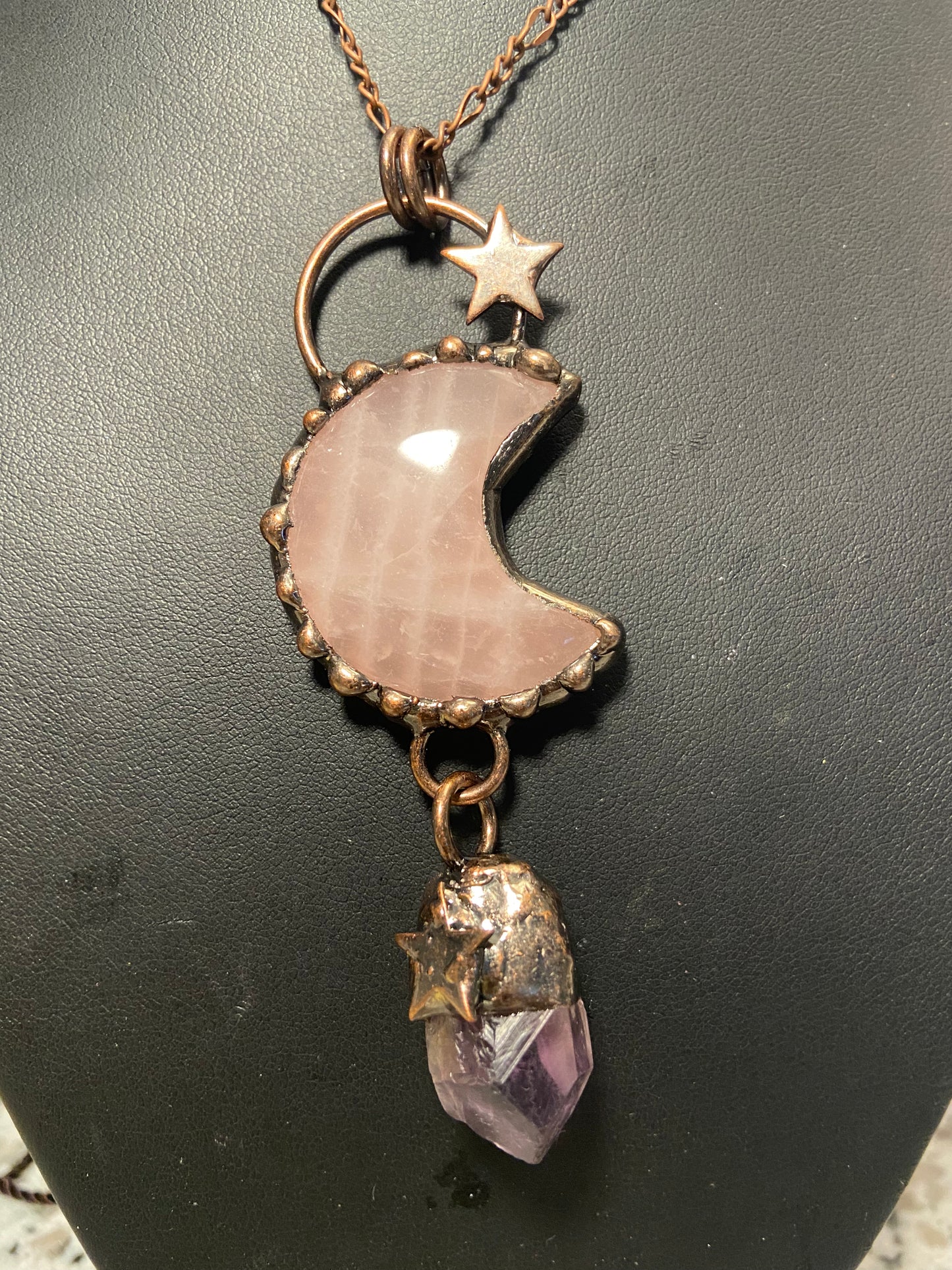 Rose Quartz moon with amethyst