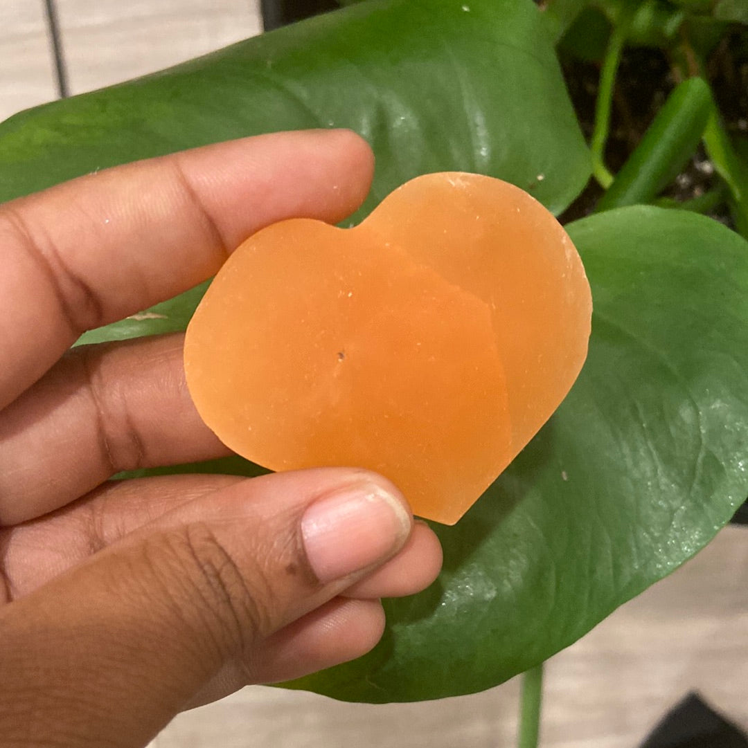 Peach selenite heart