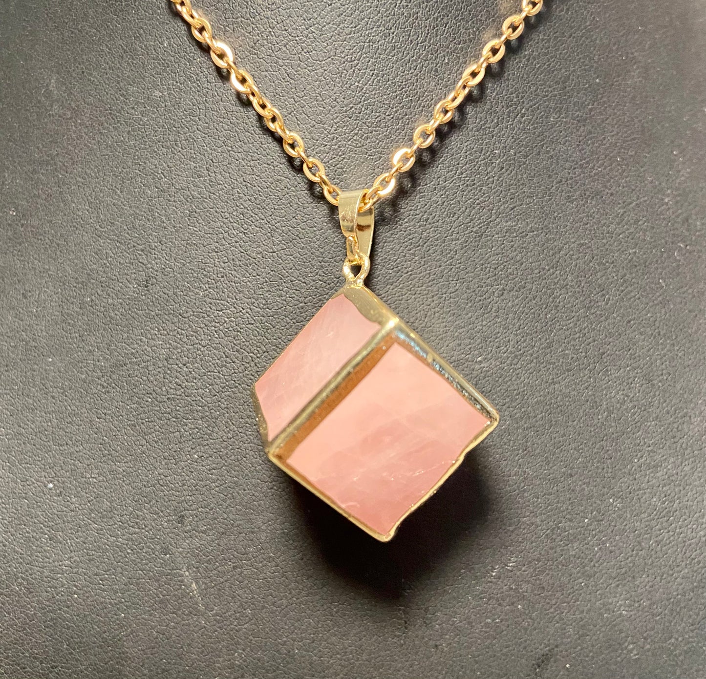 Gold Plated Rose Quartz Cube necklace