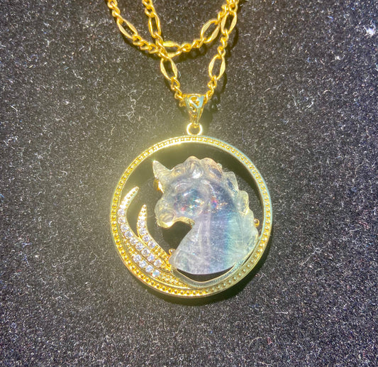 Rainbow Flourite Unicorn necklace