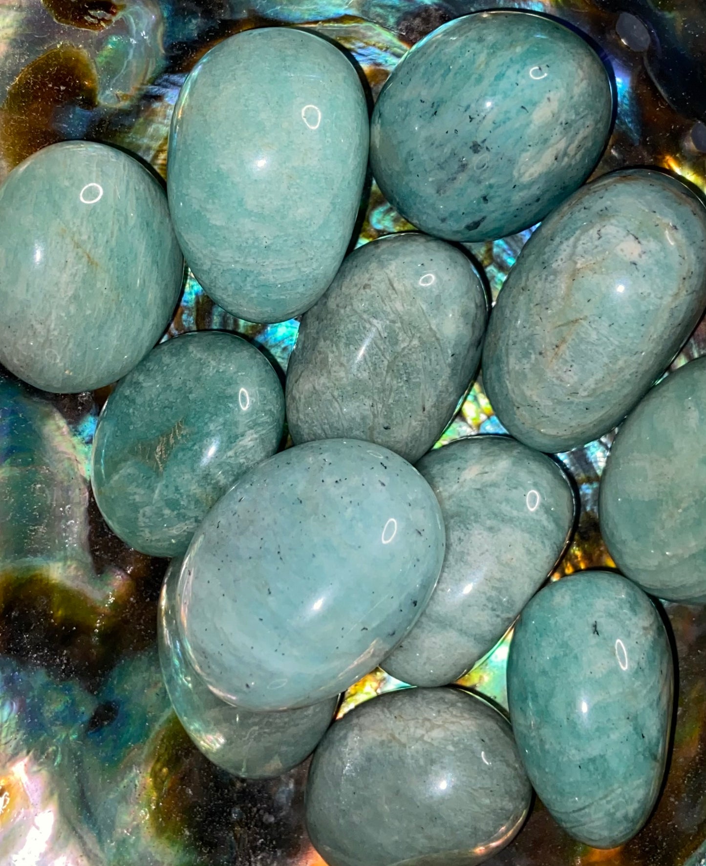 Amazonite tumbled stones.