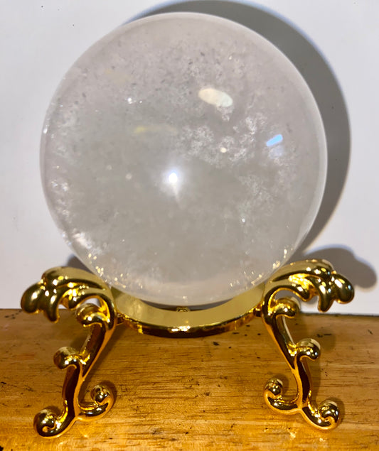 Clear Quartz Crystal Sphere with gold Stand