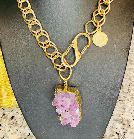Gold Amethyst Geode Necklace