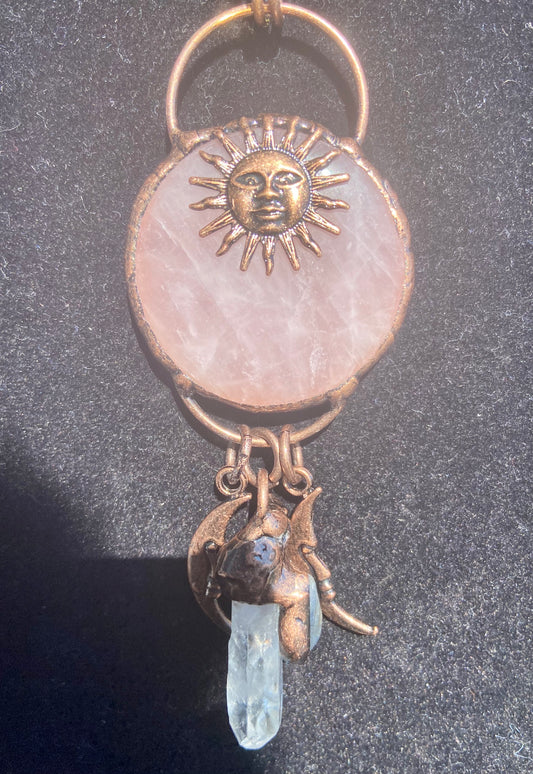 Rose Quartz sun and moon necklace